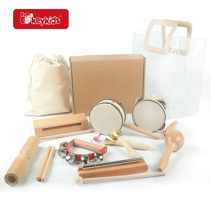 8 PCS Wooden Musical Instruments Kids Drum Set Toy Baby Musical Toys Kit with Storage Bag W07A248